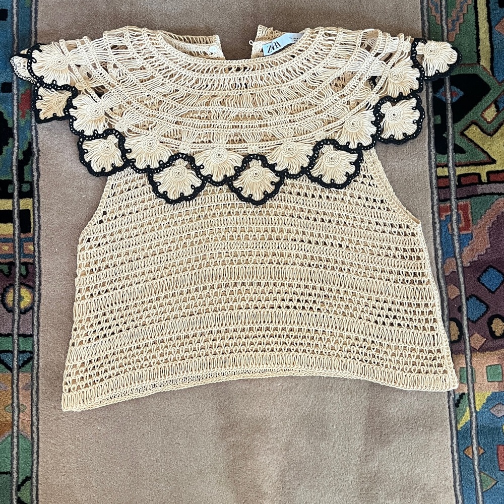 Zara Crochet Peter Pan Collar Top